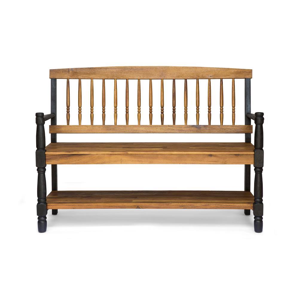 Rustic Acacia Wood Bench with Shelf O807