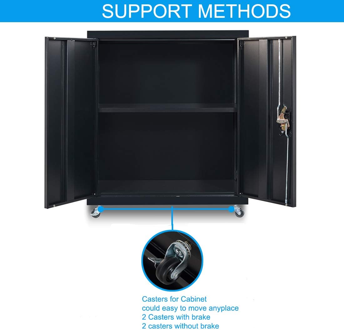 Black Metal Storage Cabinet with Doors and Shelves S9491