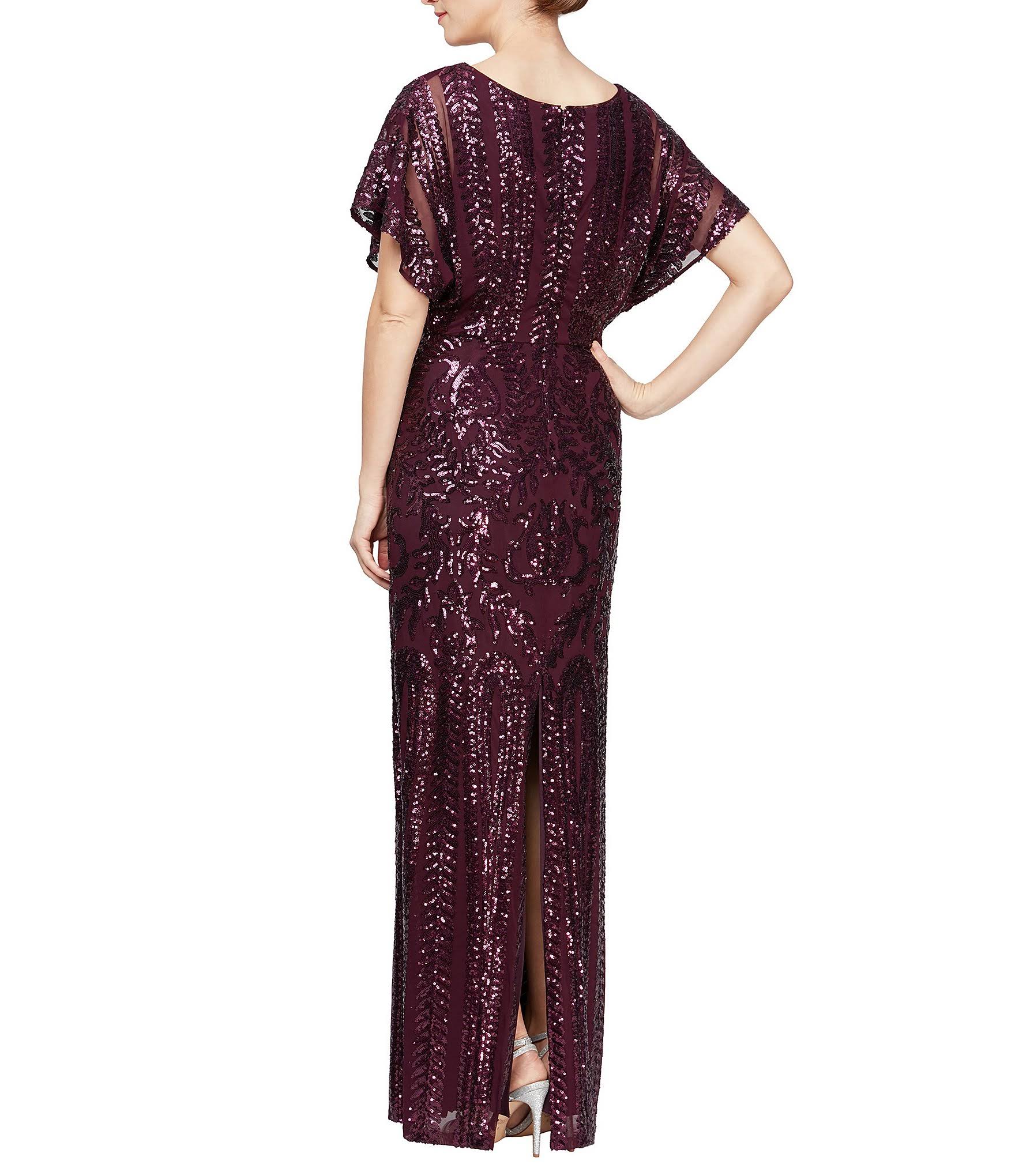 Sequin Flutter Sleeve Back Slit V-Neck Long Gown U827633