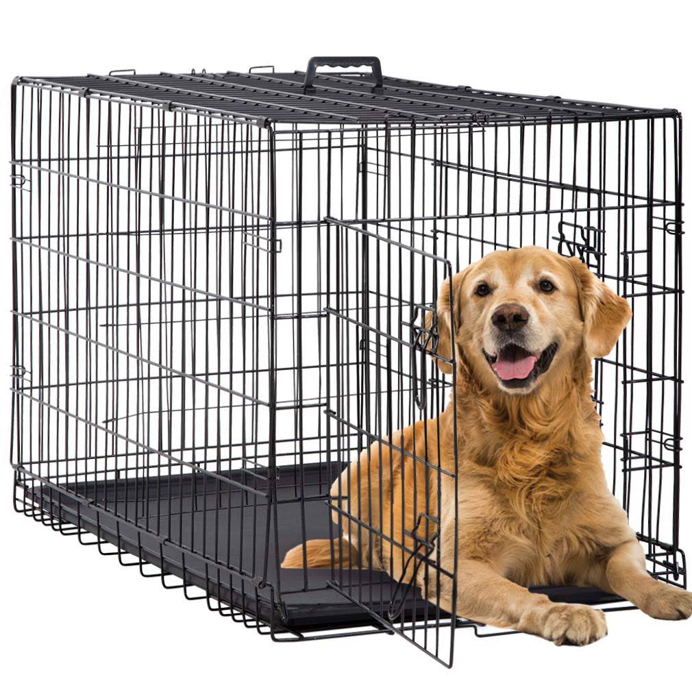 48 inch Large Dog Crate Metal Wire Double-Door Folding Pet Cage with Plastic Tray Y638