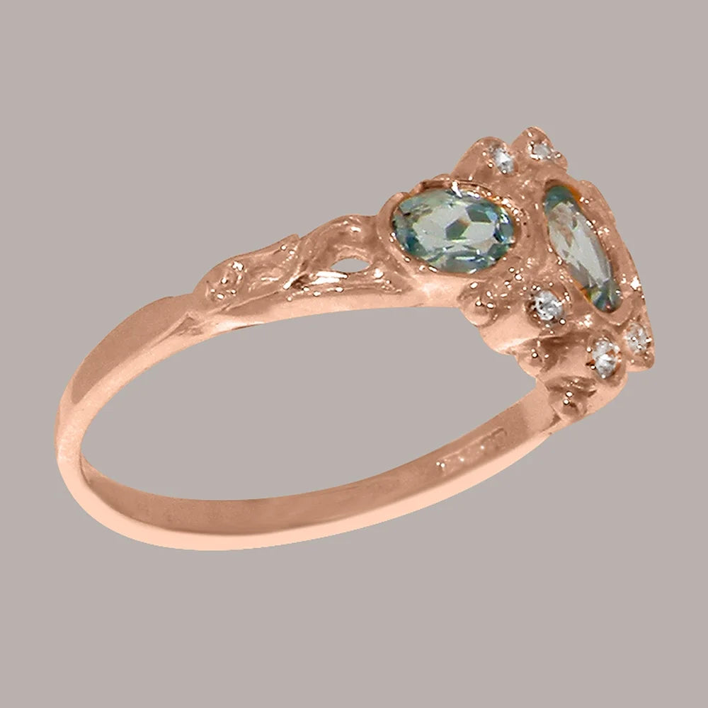 14k Rose Gold Aquamarine & Diamond Womens Promise Ring C430949