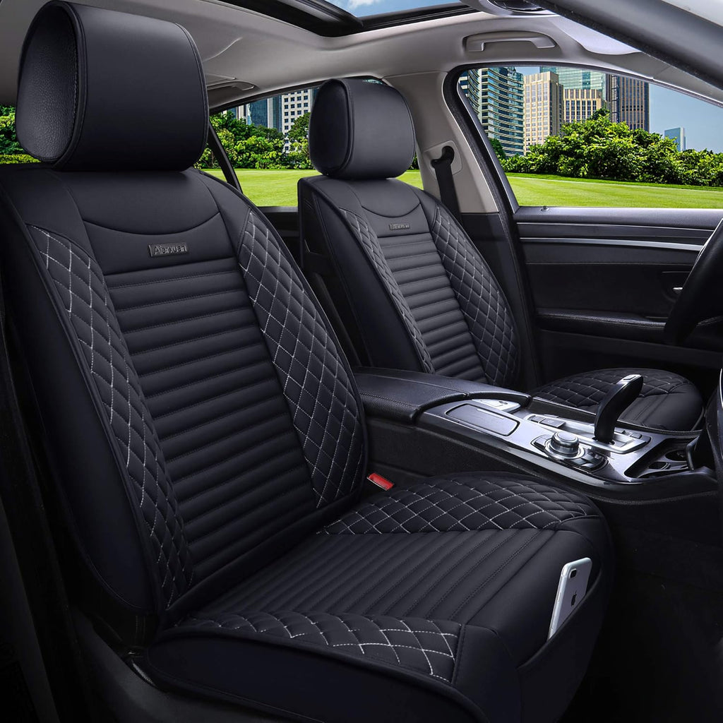 Black Leather Universal Front Captain Seat Covers 2 Pcs E75031
