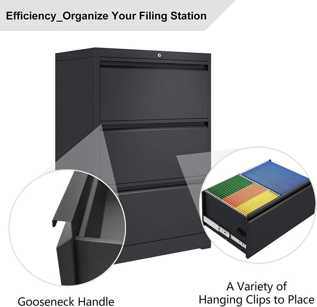 Black 3 Drawer Metal Lateral File Cabinet S744108