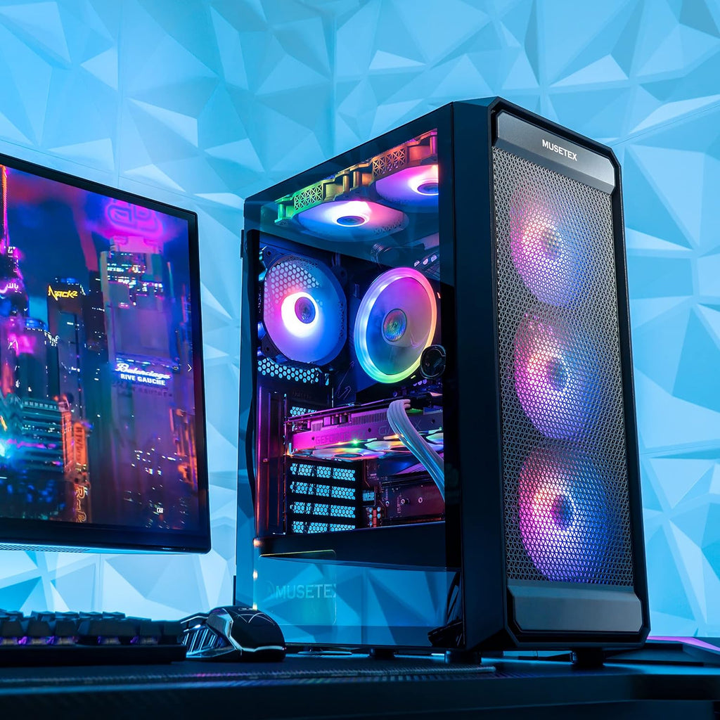 ATX PC Case with 6pcs ARGB Fans Type-C Port USB 3.0 Airflow Mid Tower Mesh Front Panel Tempered Glass Side Door Computer Gaming Cases L2094