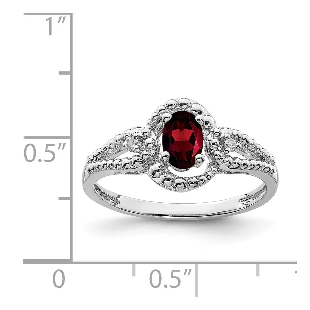 925 Sterling Silver Oval-Cut Garnet and Diamond Engagement Ring Size 10 V2811