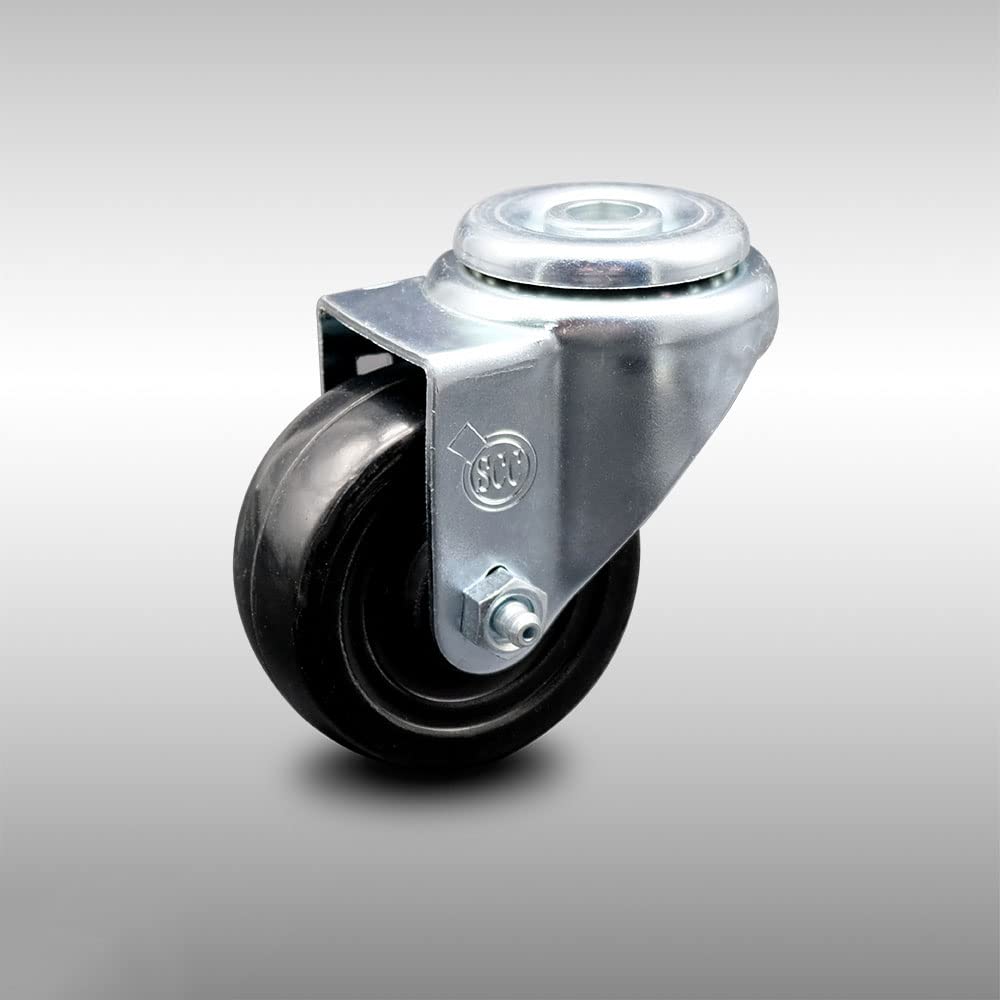 Swivel Bolt Hole Caster with Black Wheel and Top Locking Brake, Pack of 2 D33172