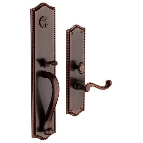 Satin Brass and Black Double Cylinder Mortise Handleset Trim Set O261674