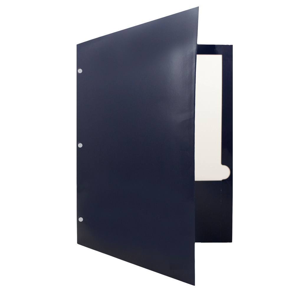 Navy Blue 2 Pocket 3 Hole Punched Folders, 50/Box N7182
