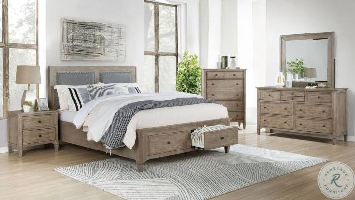 Wire Brushed Warm Gray USB Night Stand W36763