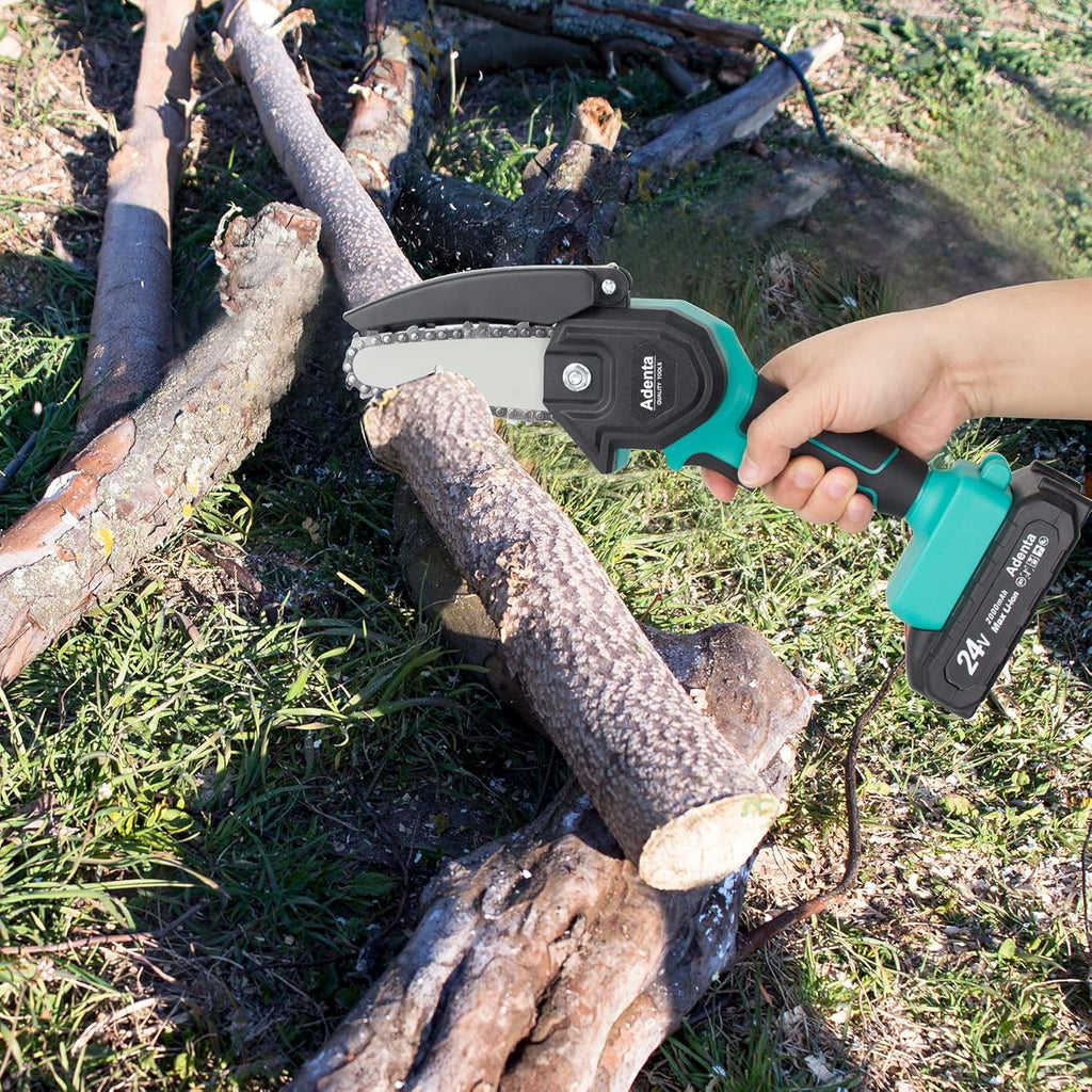 4-Inch Cordless Electric Handheld Chainsaw with 2 Batteries and 2 Chains B655