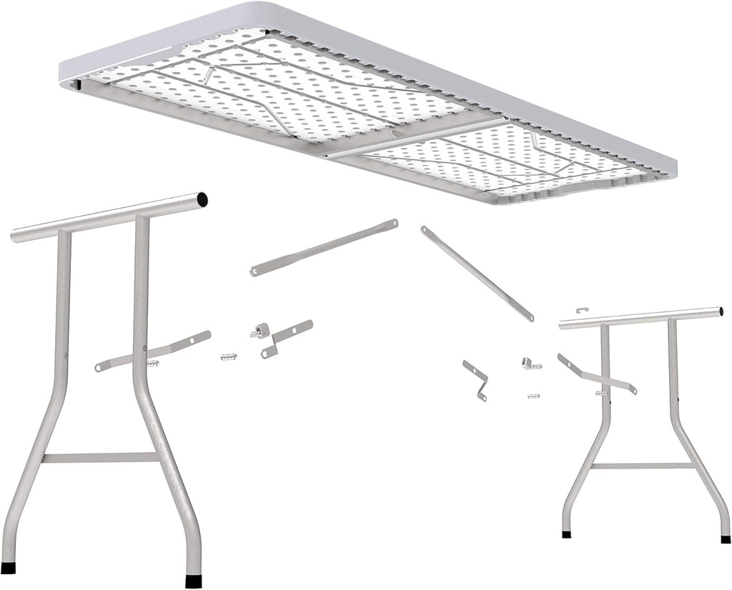 White 4 Foot Folding Utility Table with Carrying Handle U86519