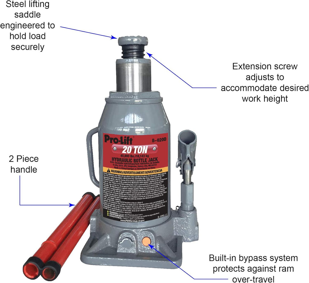 Grey Hydraulic Bottle Jack 20 Ton Capacity Pack of 2 O1346