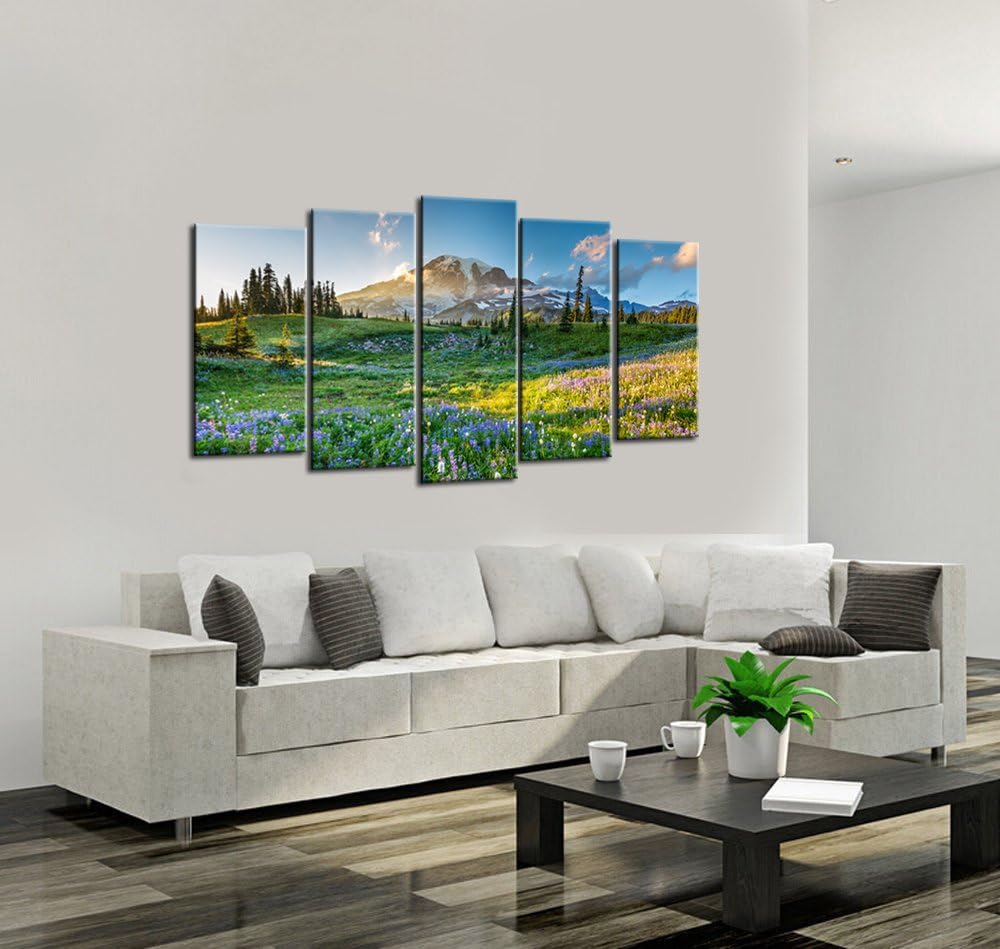 Large Canvas Print Wall Art Mount Rainier National Park at Sunrise Landscape Painting Giclee Print Gallery Wrap Ready to Hang Q29002