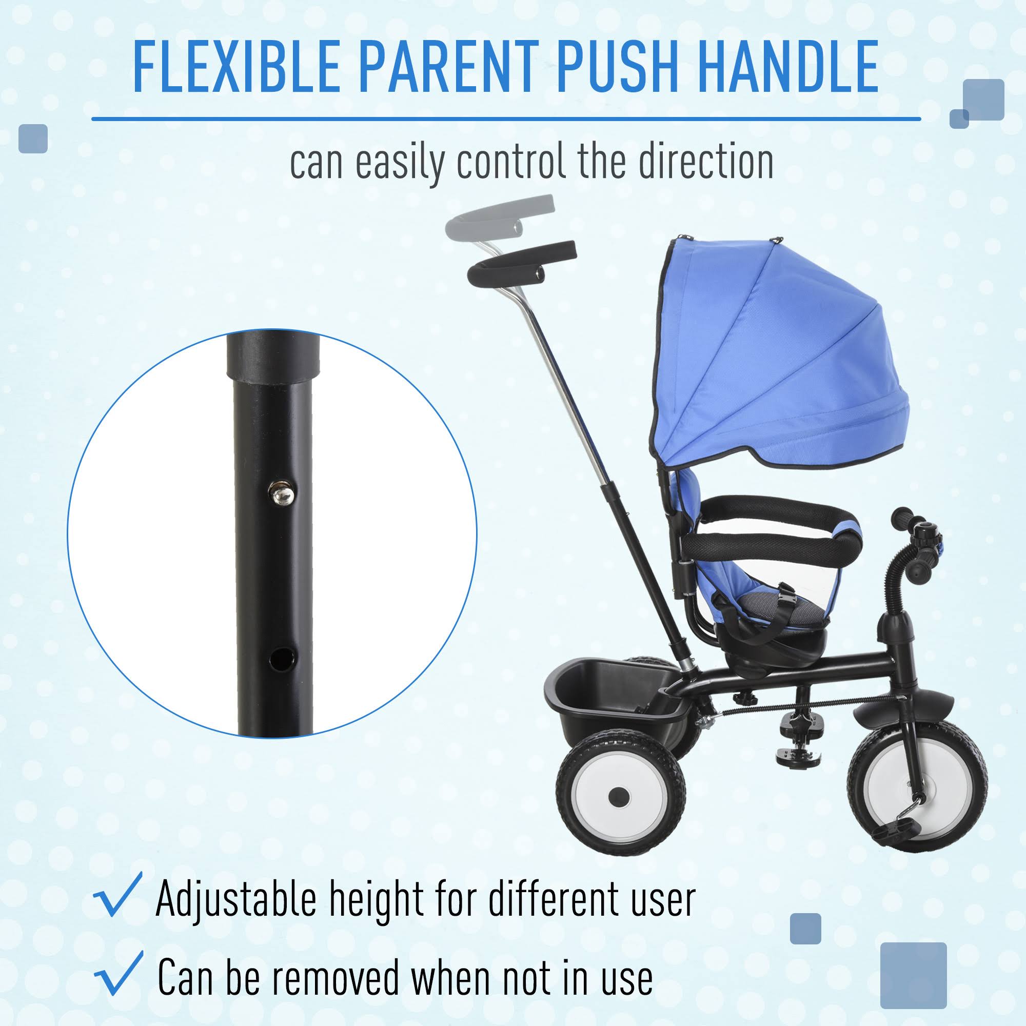 2 in 1 Baby Tricycle Stroller with Adjustable Canopy Detachable Guardrail Safety Belt V70300