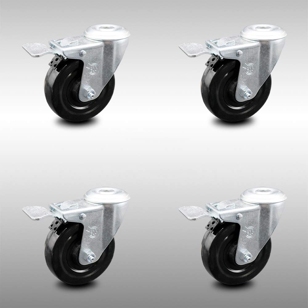 Swivel Bolt Hole Caster with Black Wheel and Top Locking Brake, Pack of 2 D33172