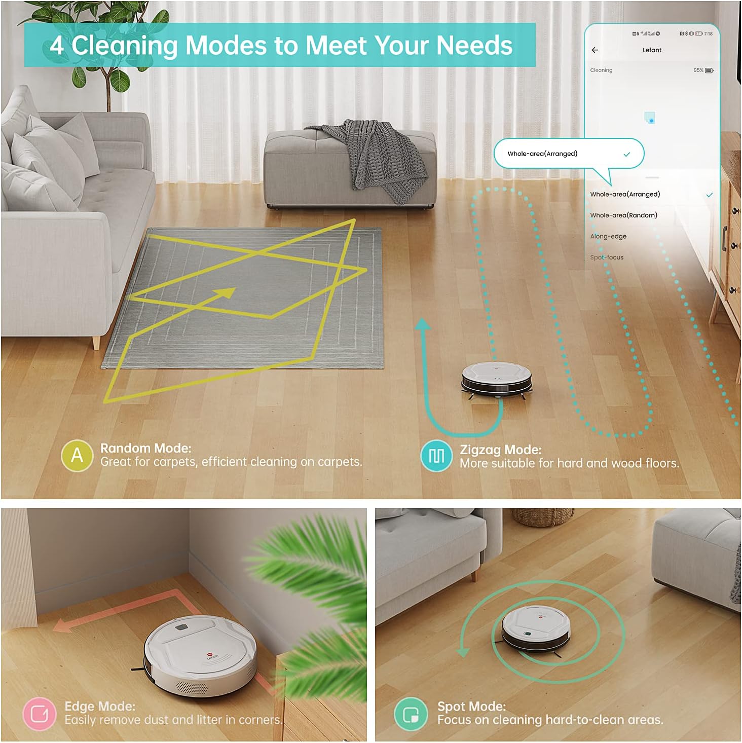 Robot Vacuum Cleaner, 1800Pa Strong Suction, Slim, Quiet, Self-Charging H831951