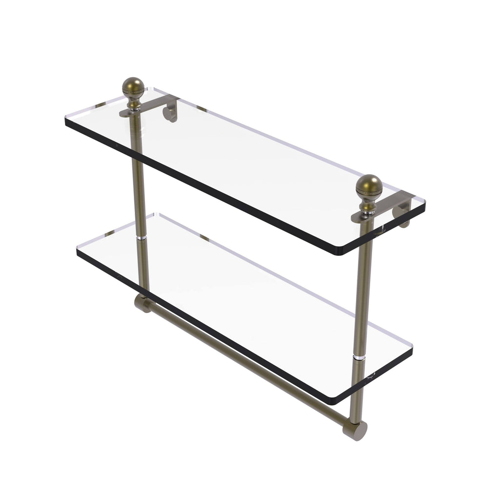 Two Tiered Glass Shelf with Towel Bar - Antique Brass - 16 inch L476