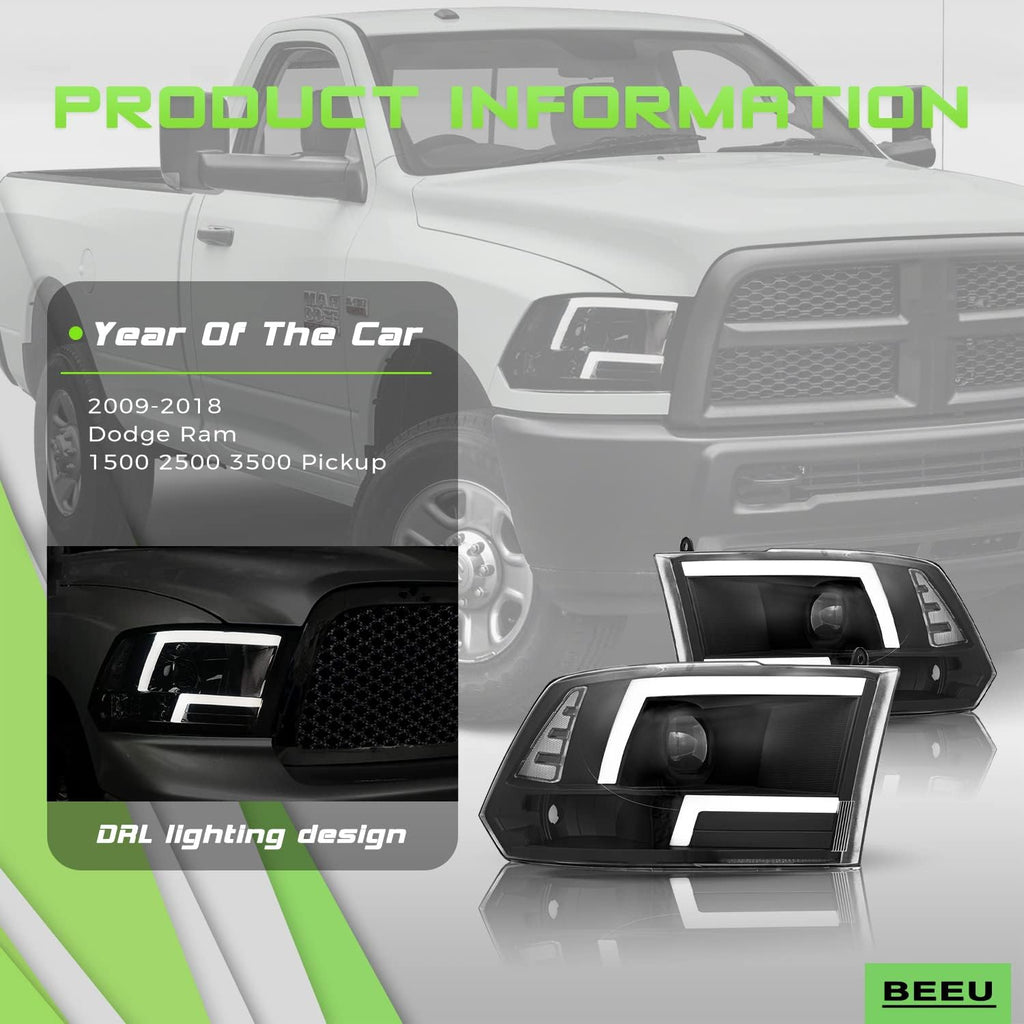 Black Housing Headlight Assembly for Dodge Ram Pickup V73193