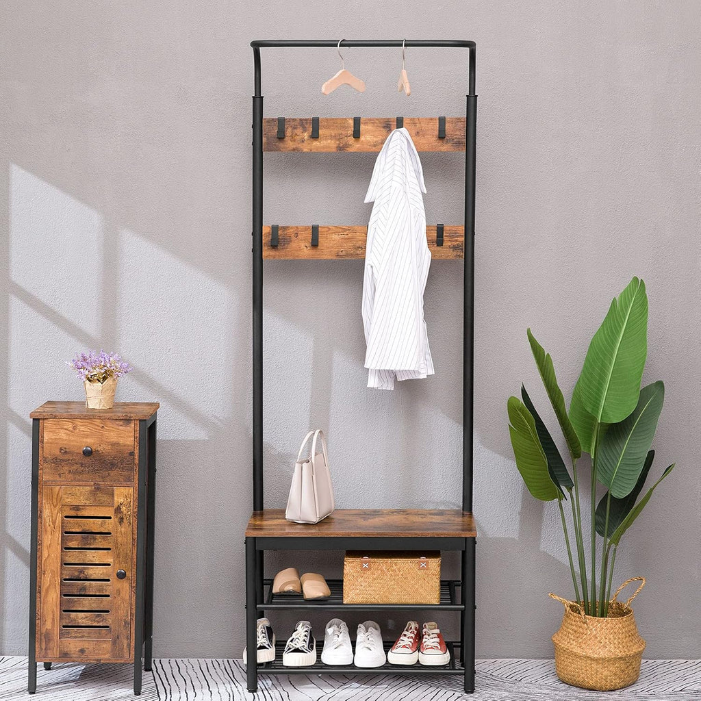 Rustic Brown Storage Cabinet with Drawer and Height-Adjustable Shelves O6266