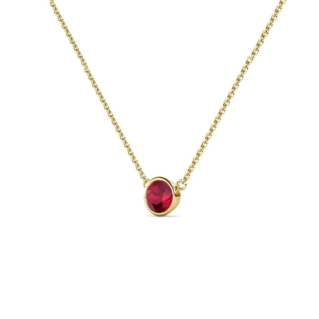 14K Yellow Gold Solitaire Pendant Necklace with 16 Inches Gold Chain K44158