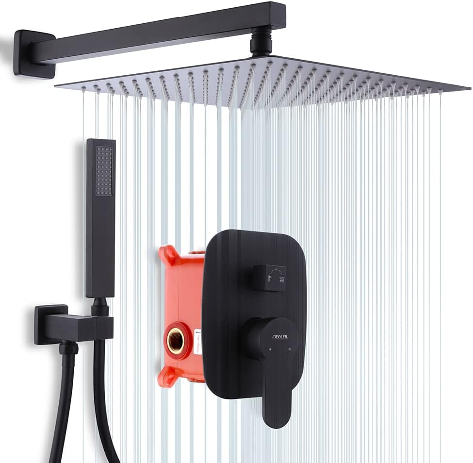 Brushed Nickel Rainfall Shower System with Valve, 12 Inch Square Ceiling Mount Shower Set A68161