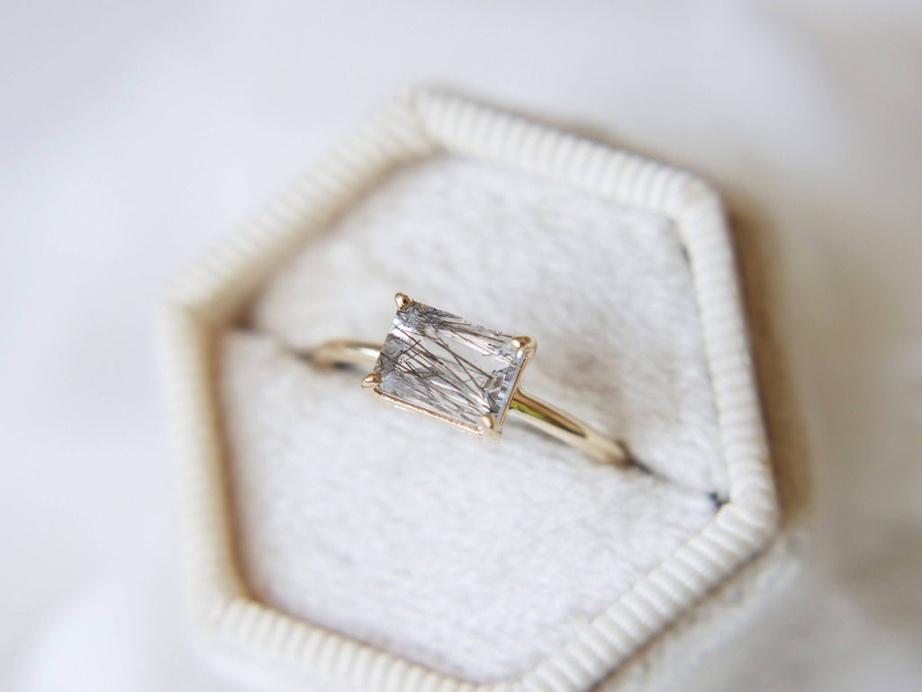 Black Rutilated Quartz Emerald Cut Ring R540771