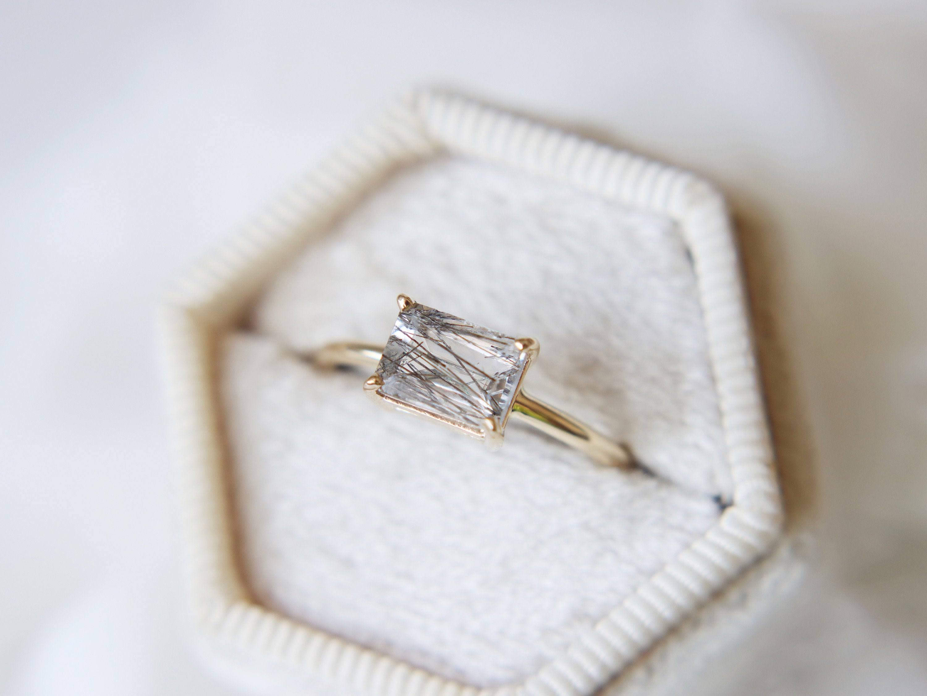 Black Rutilated Quartz Emerald Cut Ring R540771