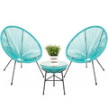 3-Piece Light Blue Patio Bistro Furniture Set with Glass Top Table V862