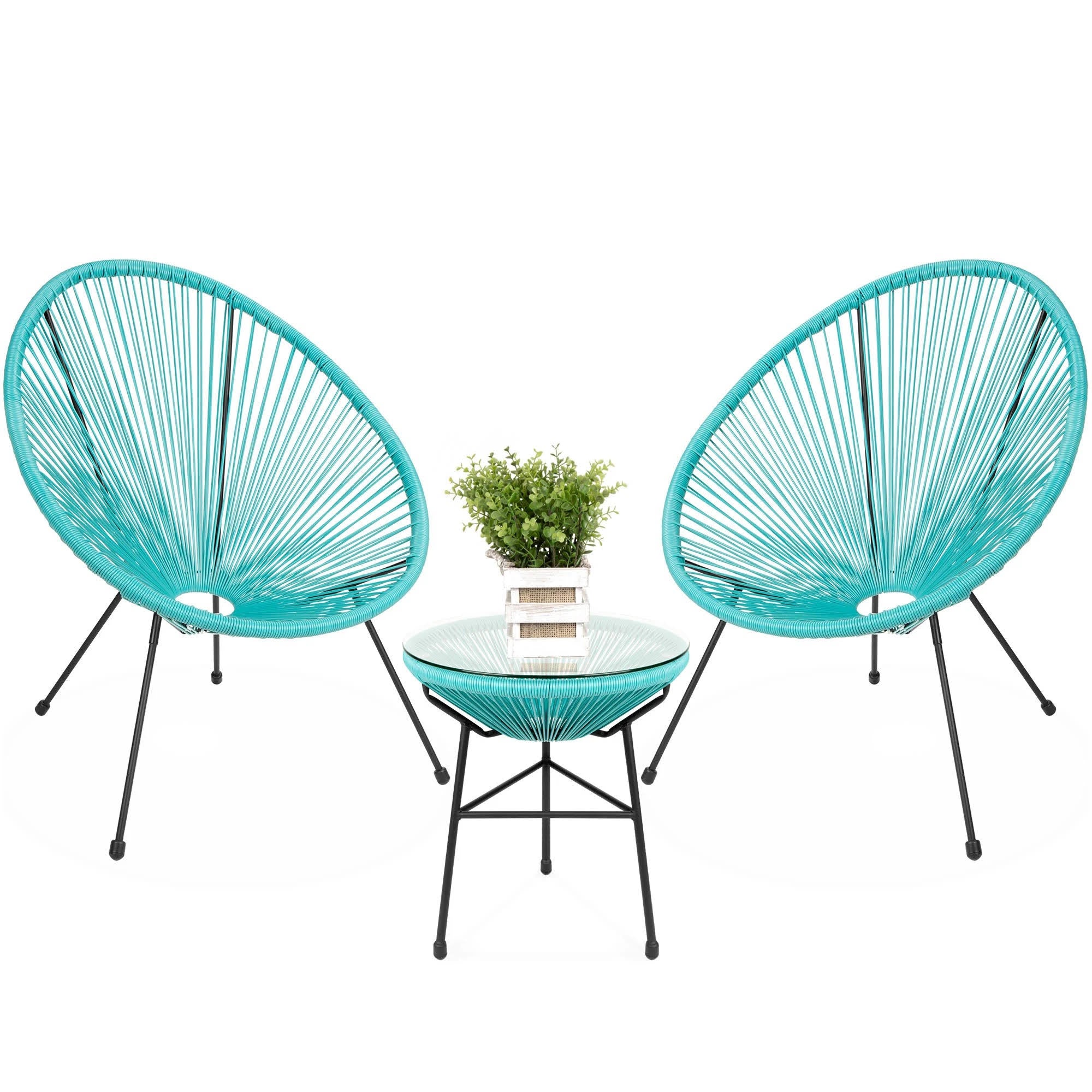 3-Piece Light Blue Patio Bistro Furniture Set with Glass Top Table V862