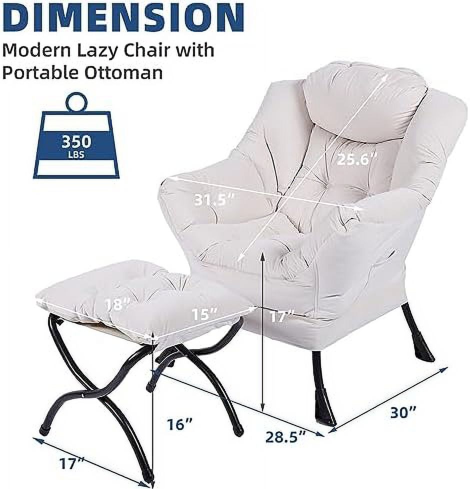 Modern Lazy Chair with Ottoman Steel Frame Lounge Chair Set with Footstool Armrests Side Pocket L923367