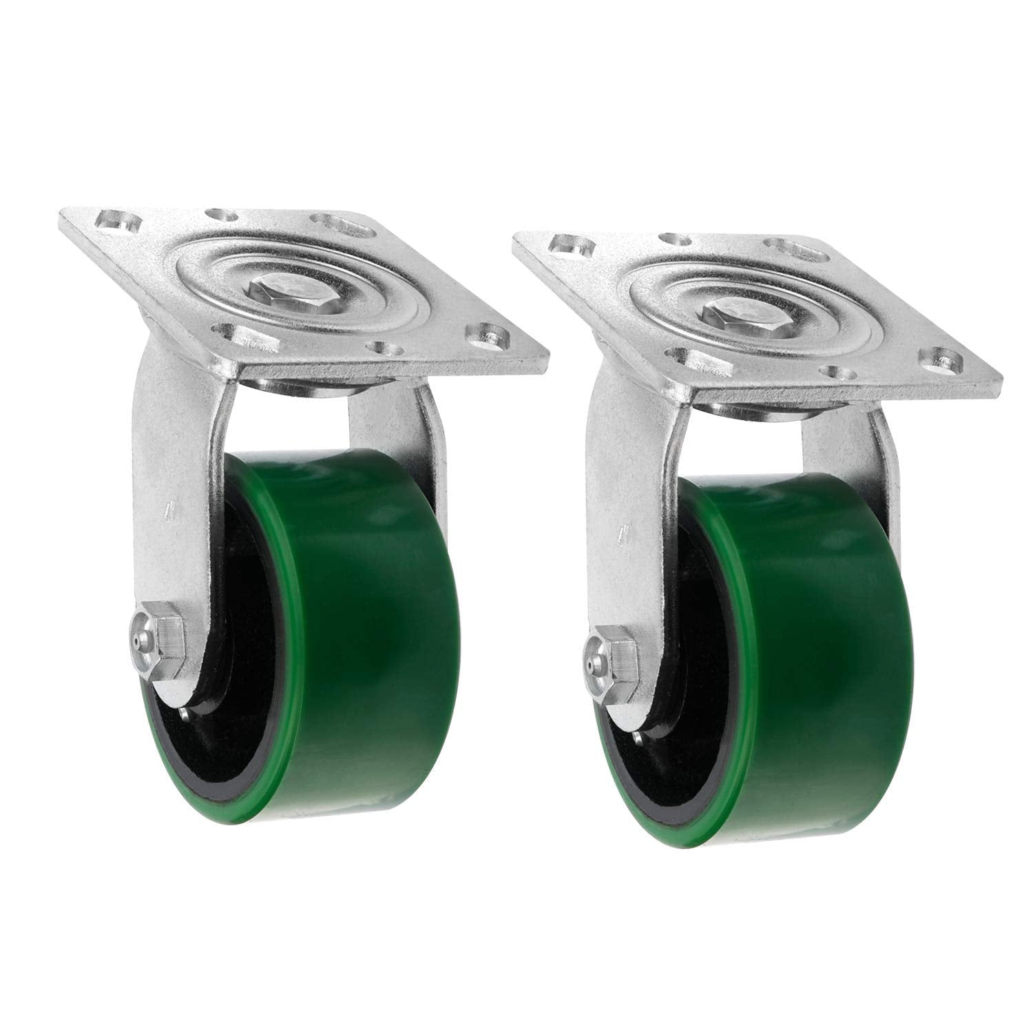 4 Quantity Heavy Duty Swivel w/Brake Rigid Polyurethane Mold on Steel Wheel Caster Q50151