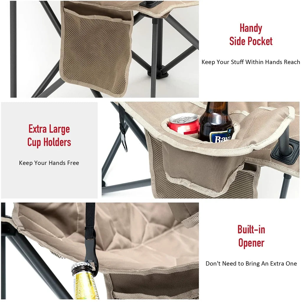 Oversized Heavy Duty Padded Folding Camping Chair With Armrest Cup Holder & Side Pocket T540148