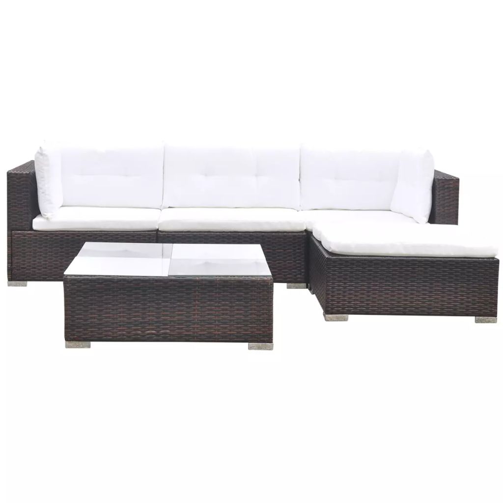 5 Piece Outdoor Sectional Sofa with Coffee Table and Ottoman Poly Rattan T721