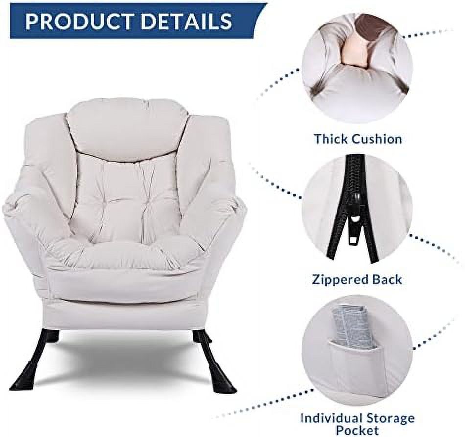 Modern Lazy Chair with Ottoman Steel Frame Lounge Chair Set with Footstool Armrests Side Pocket L923367