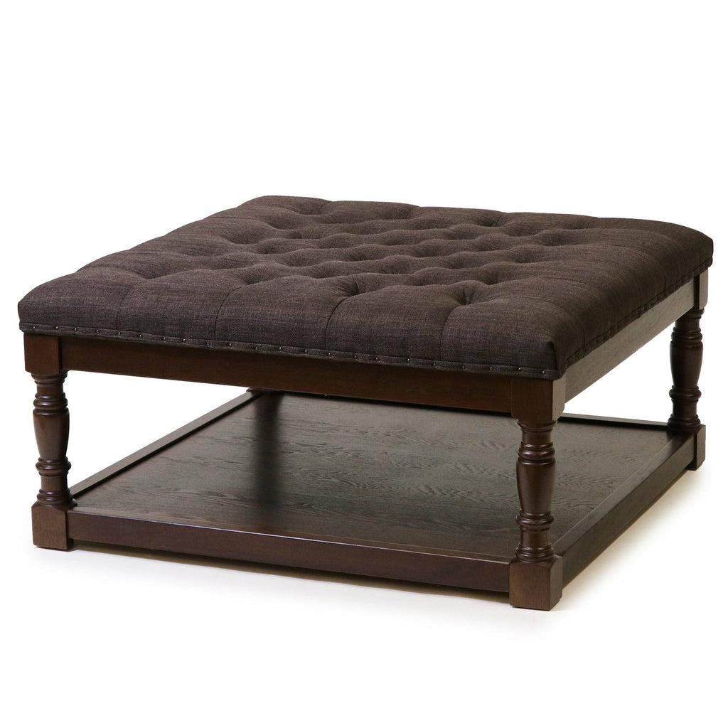Tufted Textile Shelved Ottoman, Brown I596