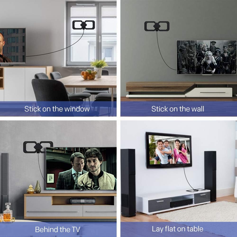 Indoor HDTV Antenna with Amplifier Signal Booster, 4K 1080p, 13.3ft Coax Cable, Pack of 2 I480903