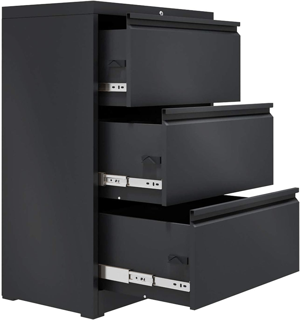 Black 3 Drawer Metal Lateral File Cabinet S744108