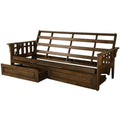Rustic Walnut Brown Queen Wood Futon Frame with Storage Drawers O676982