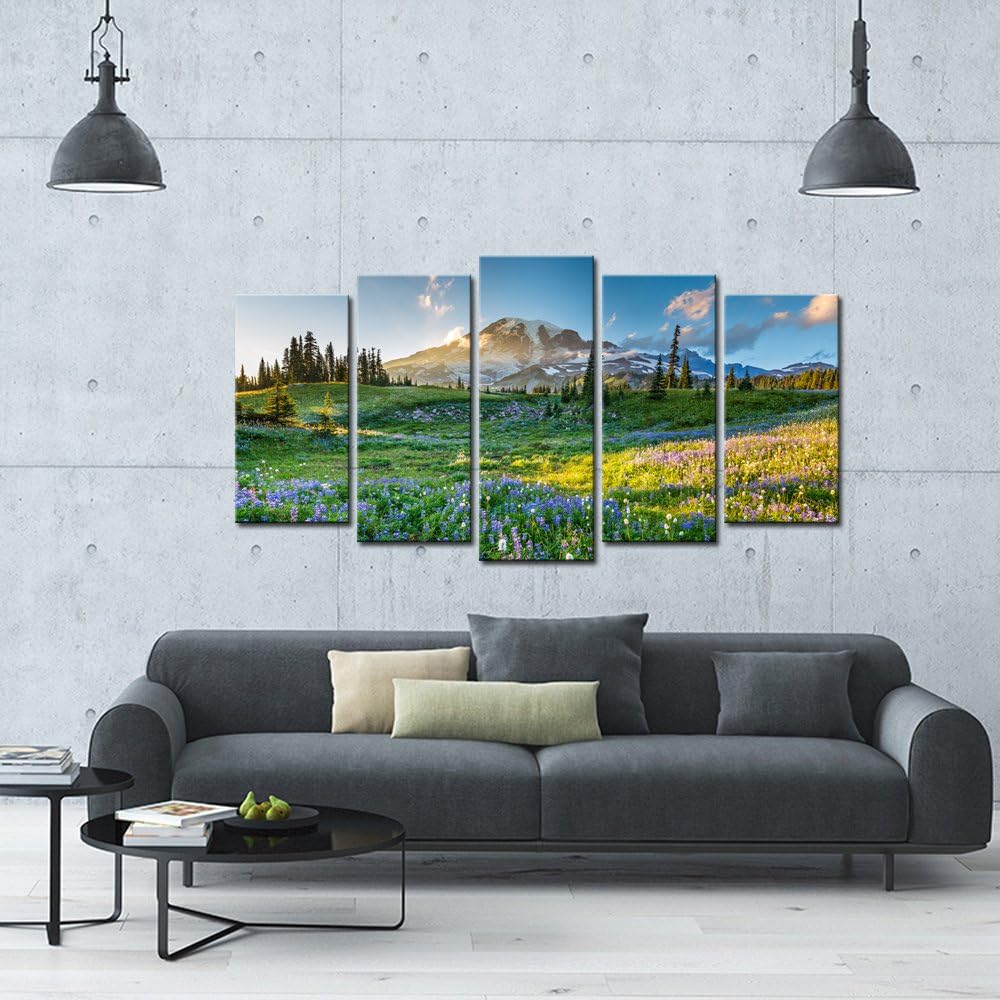 Large Canvas Print Wall Art Mount Rainier National Park at Sunrise Landscape Painting Giclee Print Gallery Wrap Ready to Hang Q29002