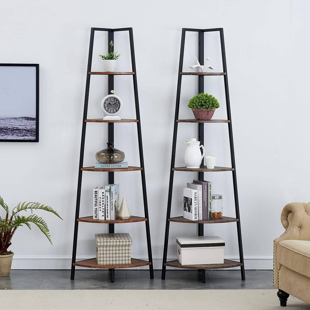 5-Shelf Industrial Corner Bookcase I39426