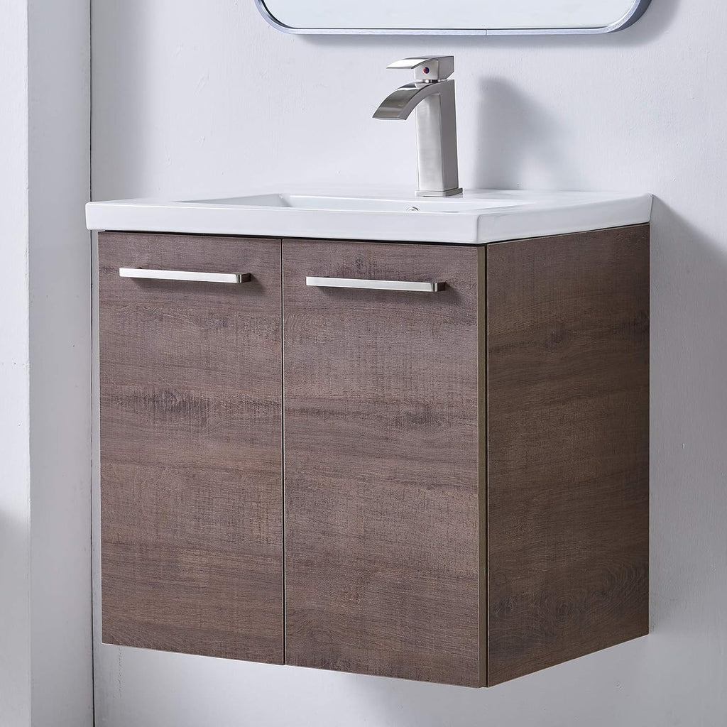Grey Wood Grain 2-Door Bathroom Vanity with White Ceramic Sink I824559