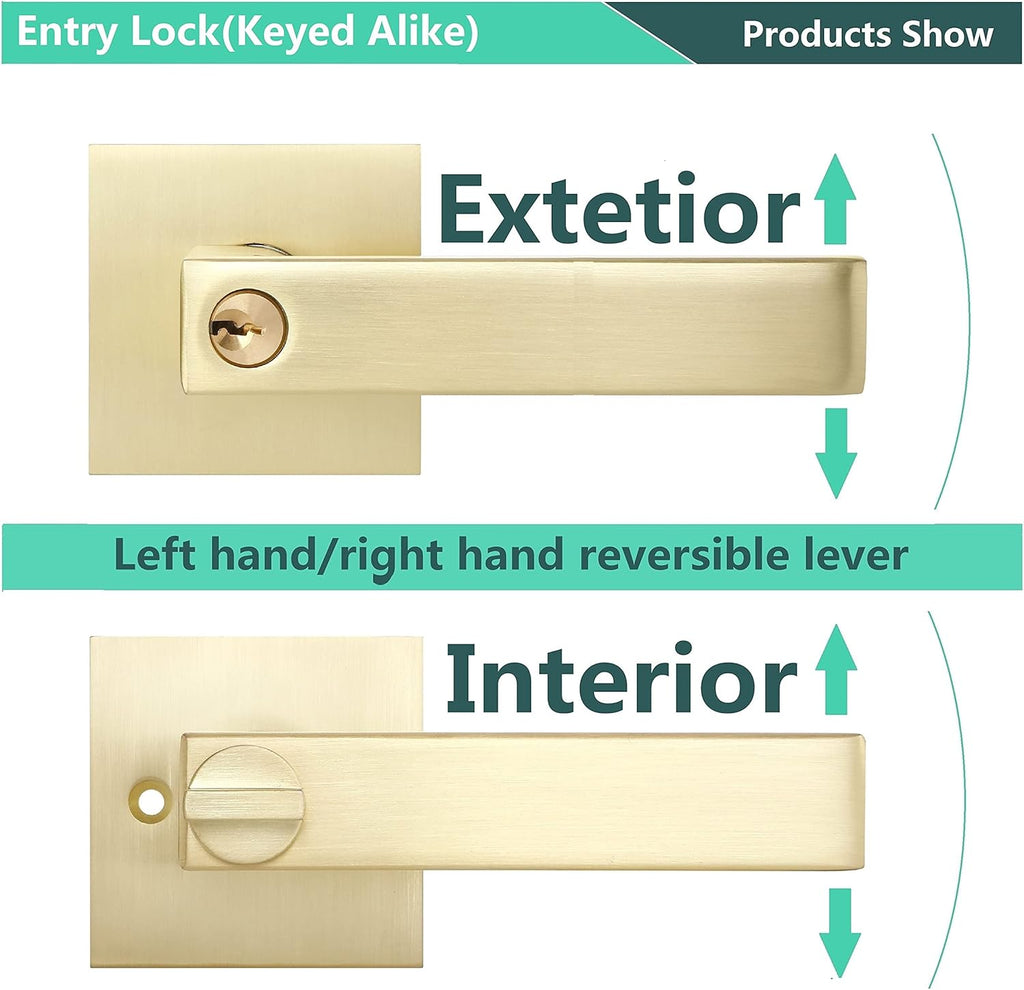 4 Pack Square Euro Style Door Leversets in Stain Brass Finish with Keys D2567