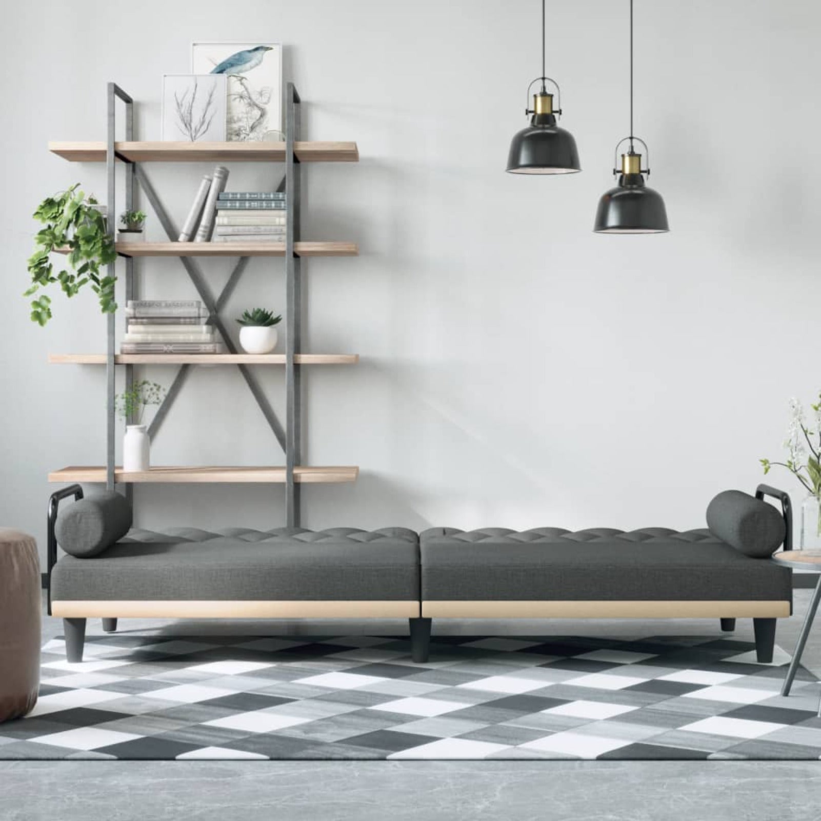 Dark Gray Fabric Sofa Bed with Armrests N227261