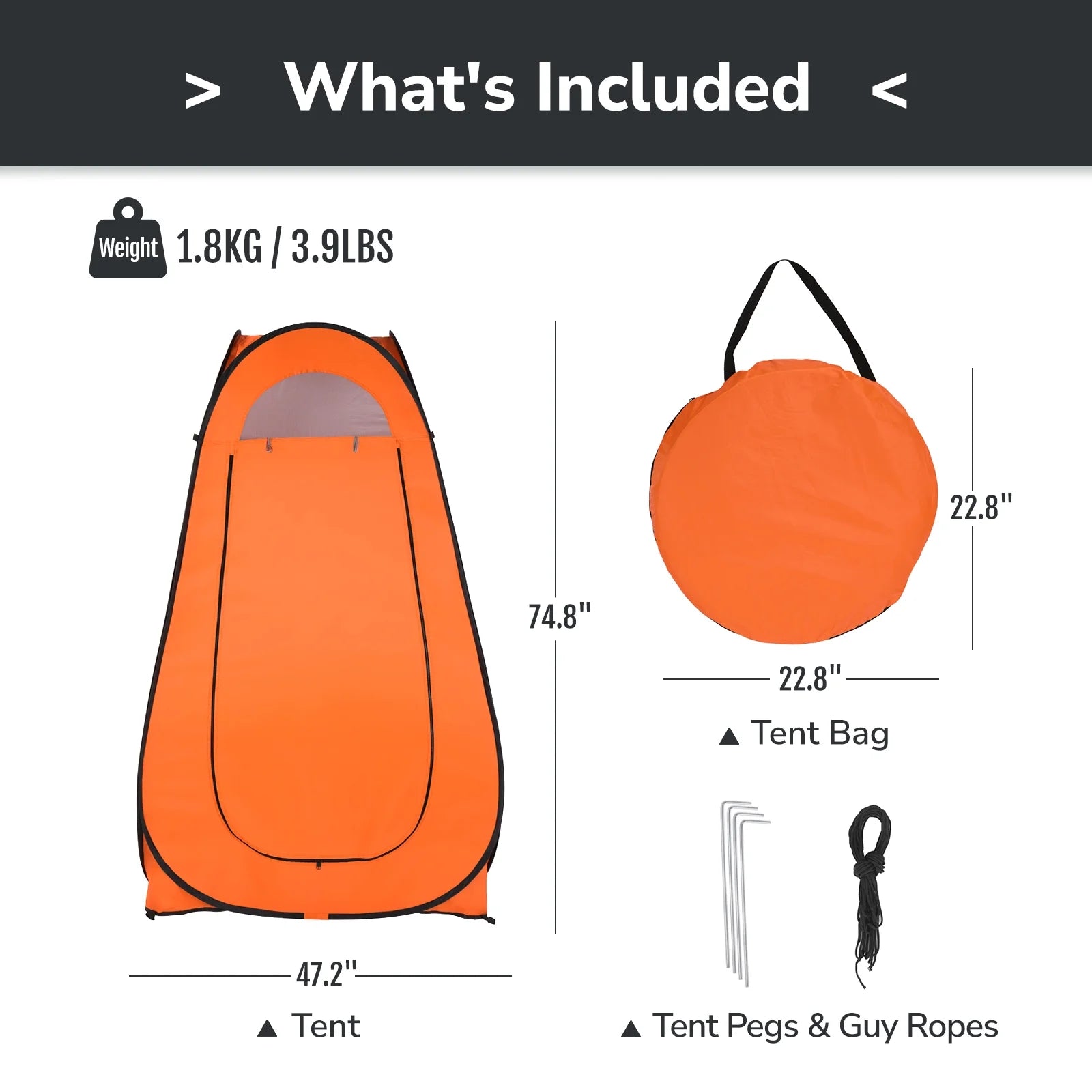 Orange Pop Up Privacy Tent for Camping J74881