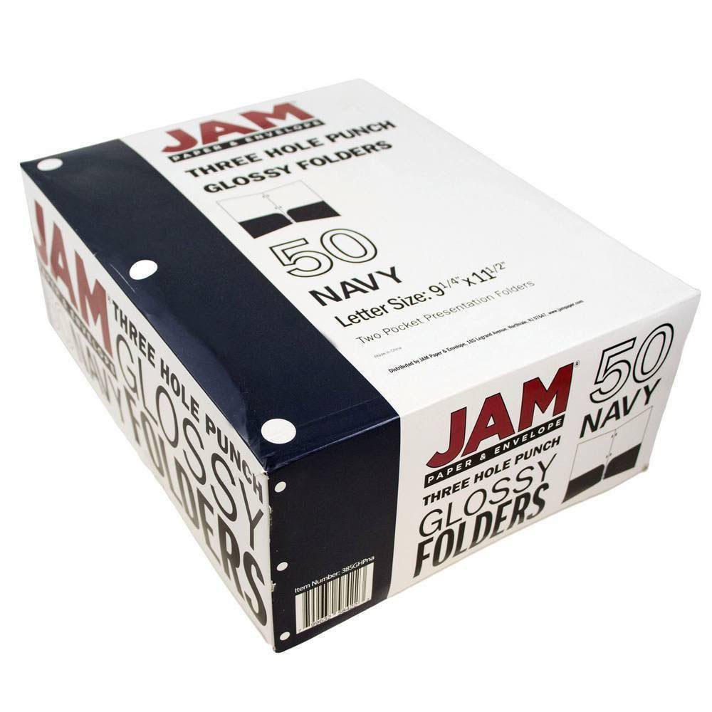 Navy Blue 2 Pocket 3 Hole Punched Folders, 50/Box N7182