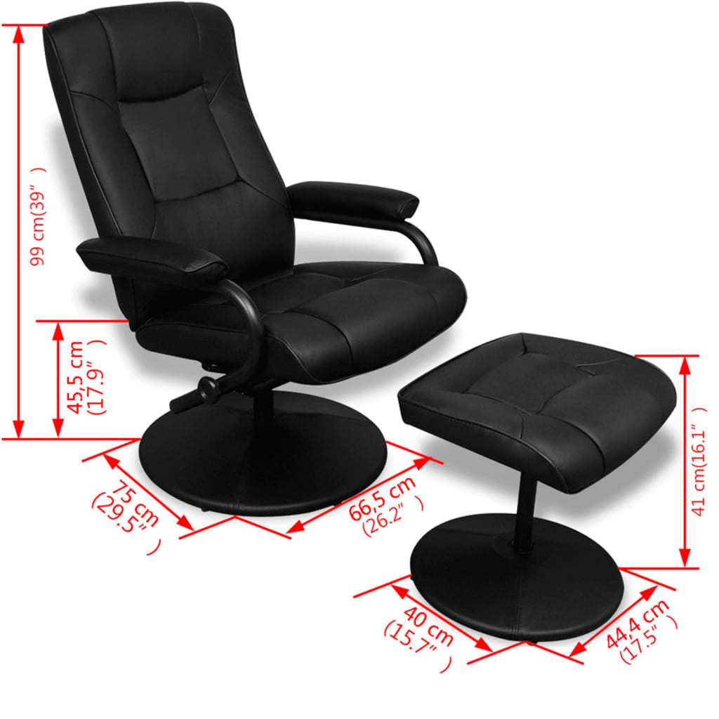 Swivel Recliner with Ottoman Black Faux Leather W244448