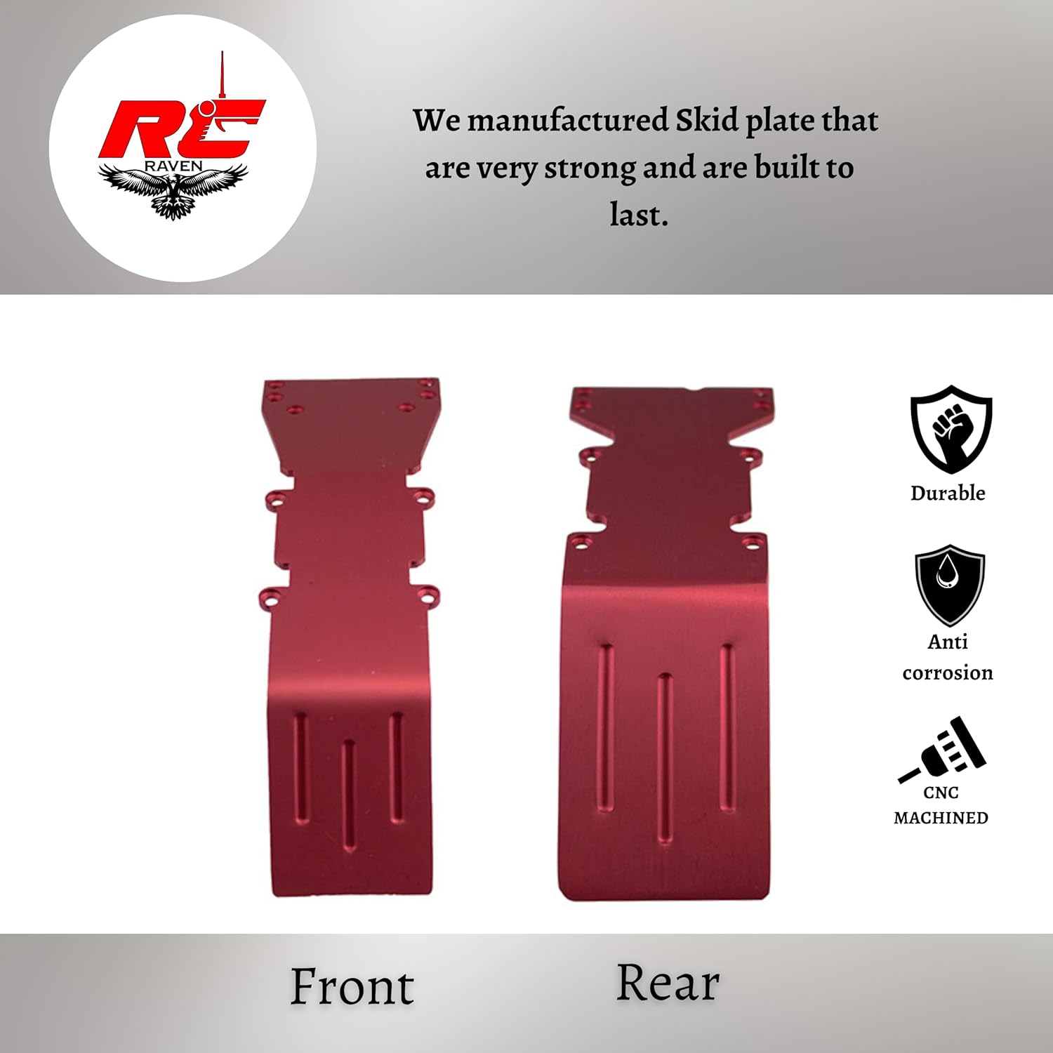 Red Anodized Aluminum Skid Plate and Bumper Set for RC Car, Pack of 2 S7024