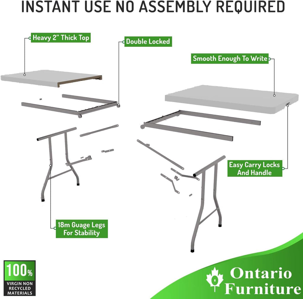 White 4 Foot Folding Utility Table with Carrying Handle U86519
