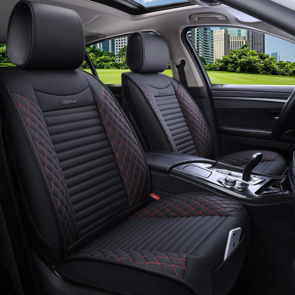 Black Leather Universal Front Captain Seat Covers 2 Pcs E75031