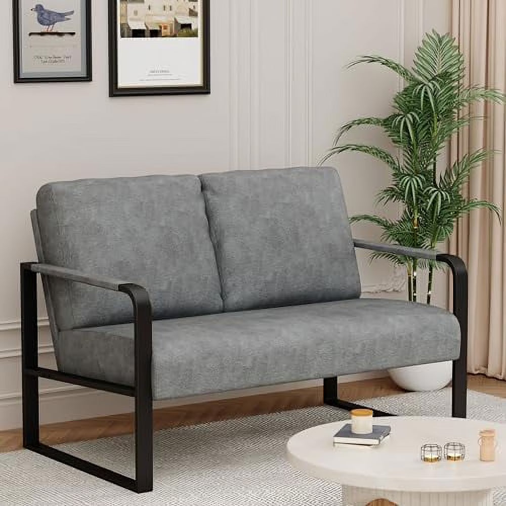 Dark Faux Leather Loveseat Sofa with Padded Cushion T626745